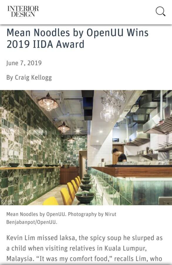 Interior Design Magazine Mean Noodles By Openuu Wins 2019