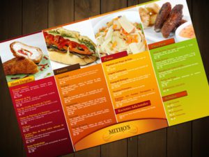 This menu is easy to navigate. The pictures pull the customers' eyes to page, allowing them to make an easier decision. You could picture your signature meals at the tops of the pages.