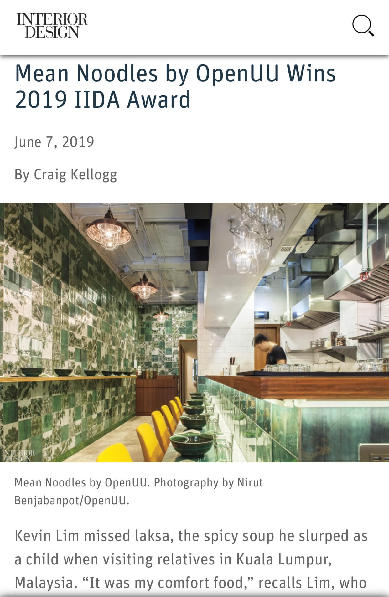 Interior Design Magazine: Mean Noodles by OPENUU Wins 2019 IIDA Award